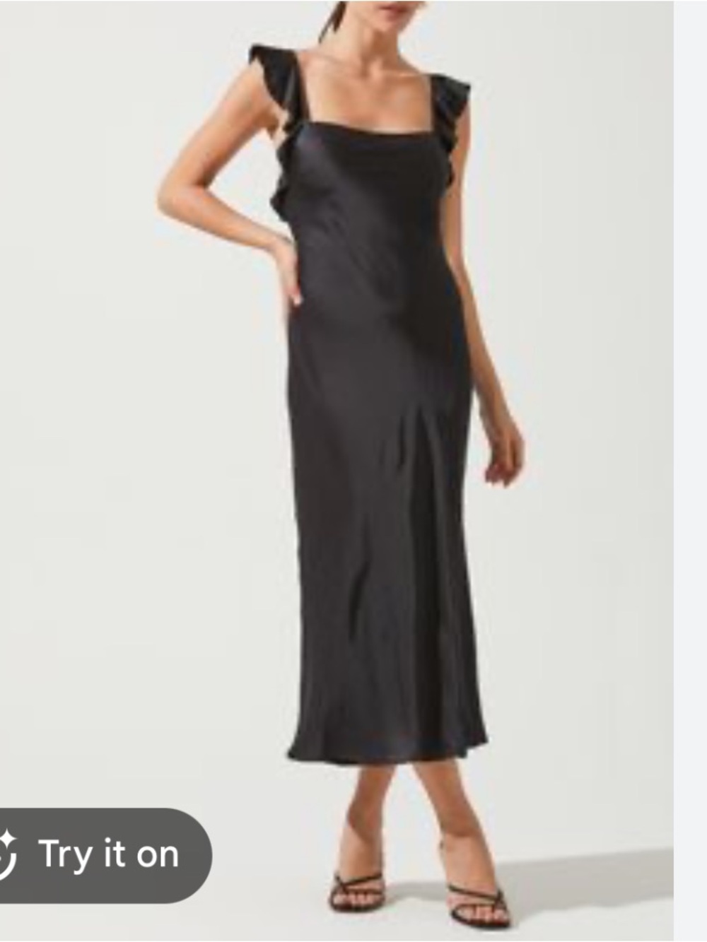 Astr Black Satin Ruffle-Shoulder Slip Dress PERIWINKLE COLOR TO SHOE STYLE ONLY